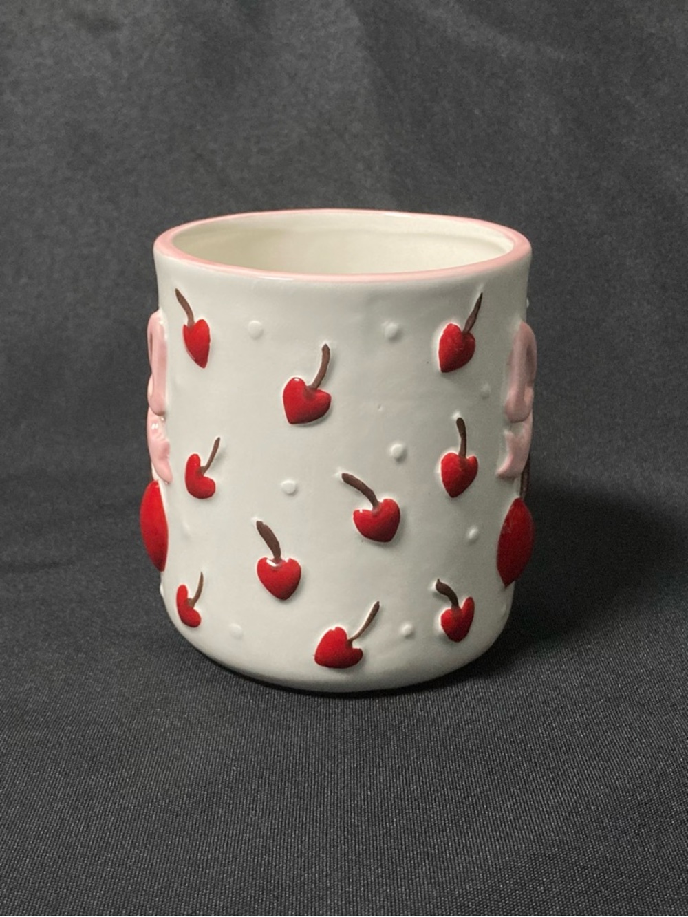 Petal & Pearl Embossed Cherry And Bow Polka Dot 24 oz Ceramic Mug - Picture 4 of 11